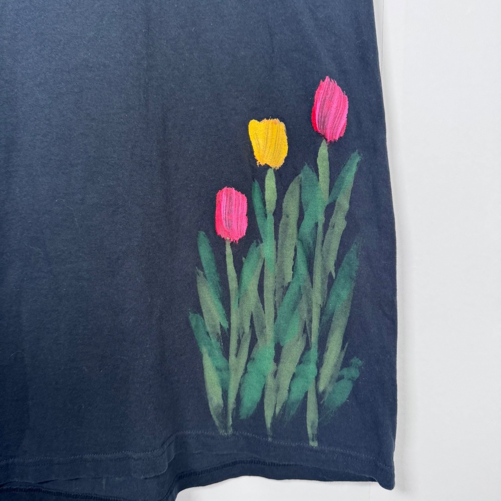 90s Victoria S Hand Paint Floral Shift Mini Dress Black USA Made Artsy Cottage - Picture 7 of 13